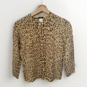 J.CREW Cardigan Sweater Merino Wool Soft Button up Leopard Career City Medium